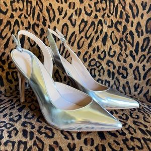 Metallic Silver Pumps with Ankle Straps